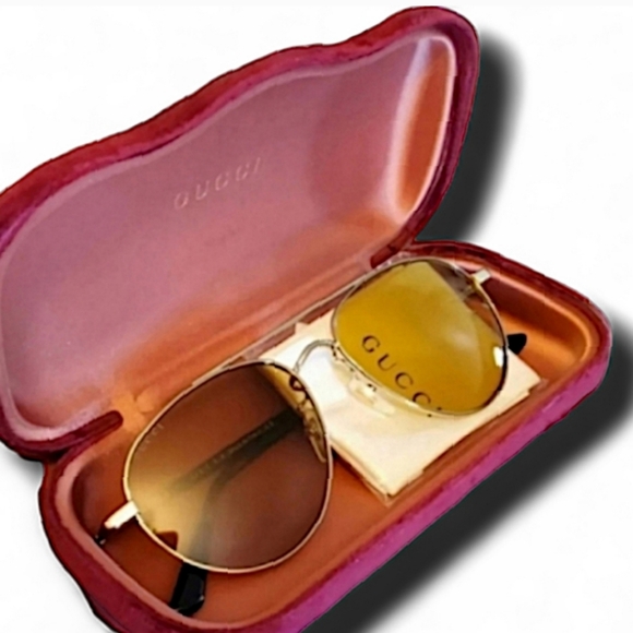 NWT Gucci Men's Gold Frame Brown Lenses Aviator Lightweight Luxury Sunglasses - Picture 1 of 7